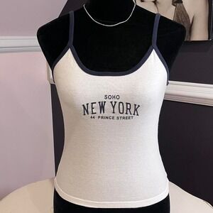 brandy melville white and navy soho new york graphic tank small